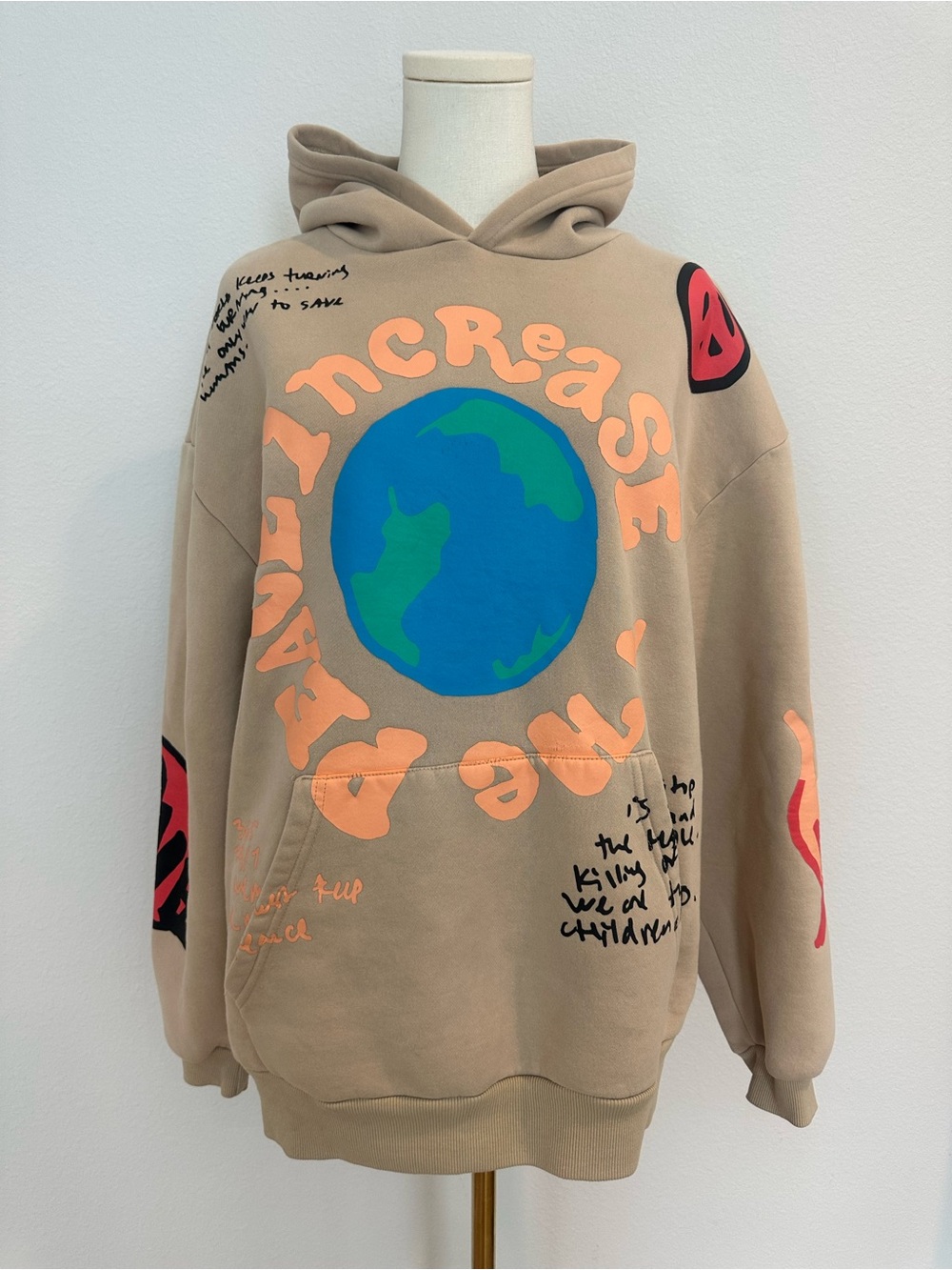 Pacsun Increase the Peace Graphic Earth Hoodie in Beige with Blue & Green Print